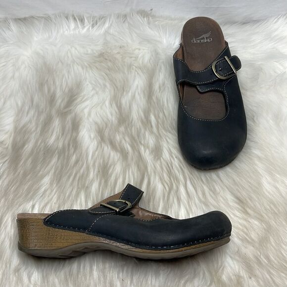 Dansko Britney Black Burnished Nubuck Mary Jane Mules Clogs. Sz 40/9.5-10 - Picture 1 of 8